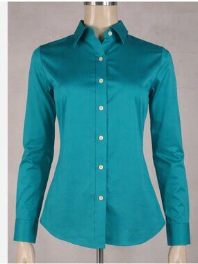 Banana Republic women's non iron shirt turquois blue button front Fitted Shirt